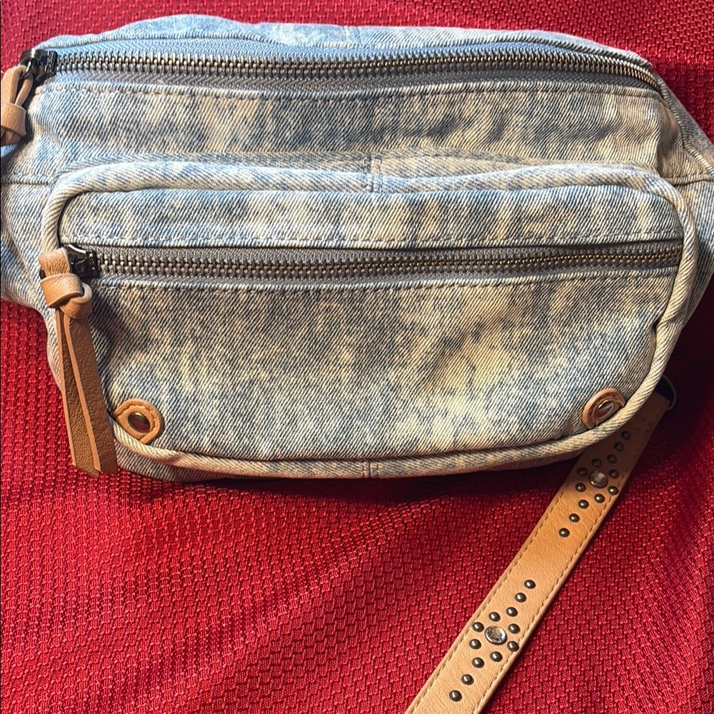 Denim Belt Bag w/ studded and rhinestone belt